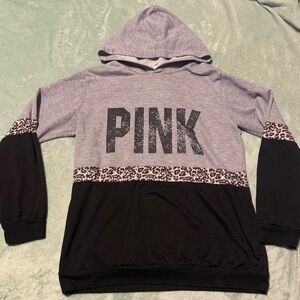Gray and Black Hoodie with Leopard Print